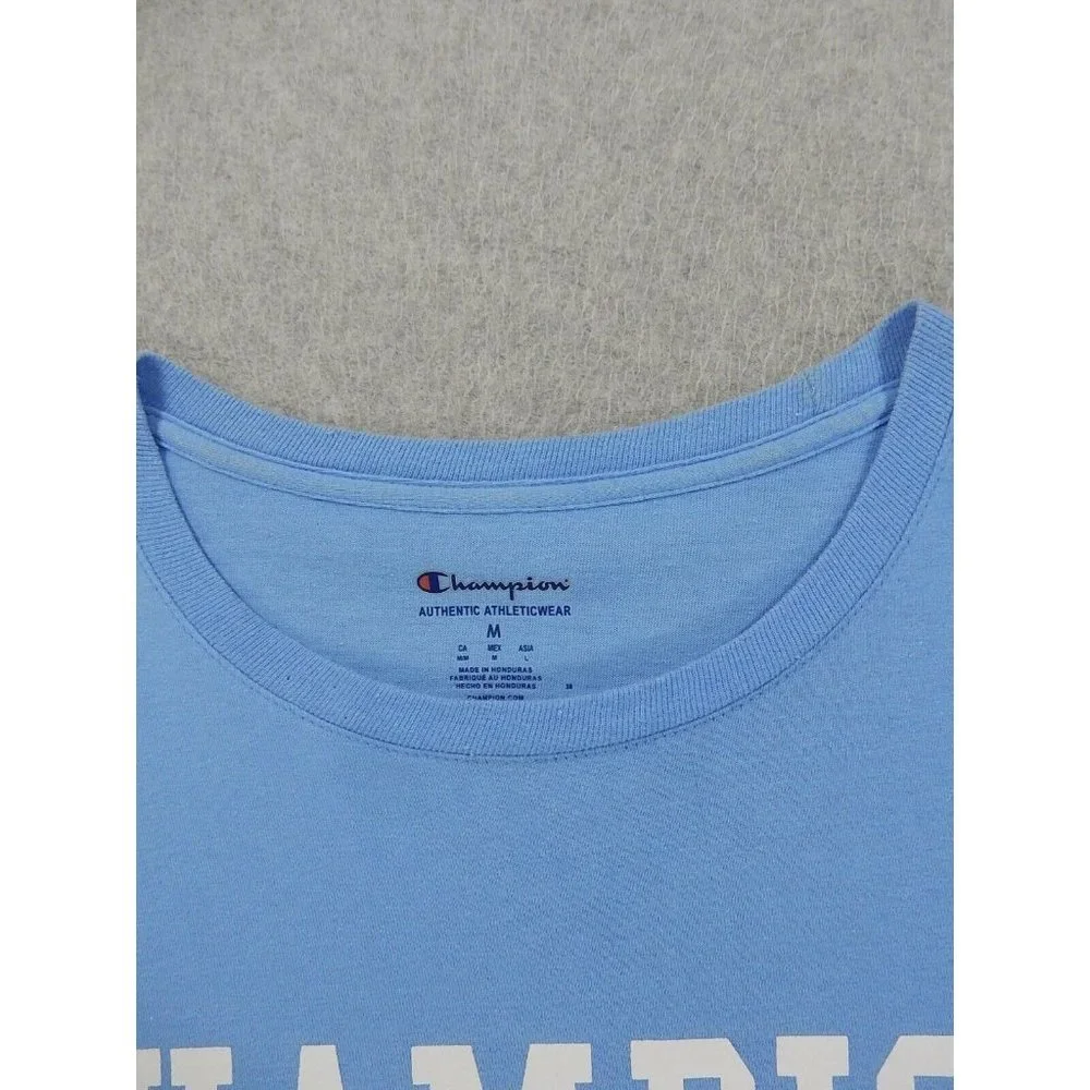 Champion Chest Logo Short Sleeve Crew Tee Shirt (Mens Medium) Sky‎ Blue - Picture 4 of 9